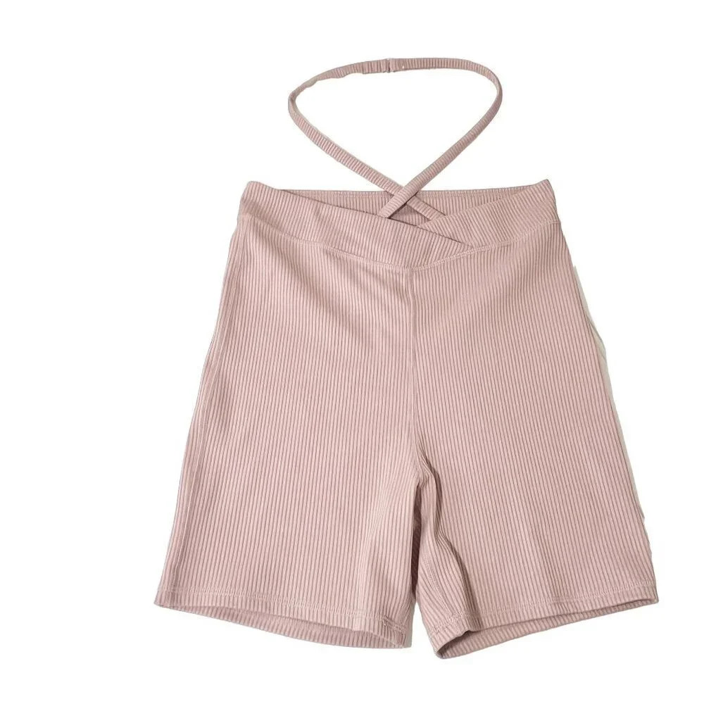 For Love & Lemons Pink Ribbed Chloe Biker Shorts Women's Size Medium NEW